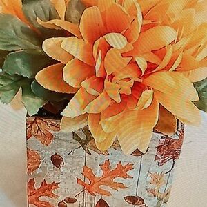 Autumn Leaf Decorative Vase with Orange Flowers